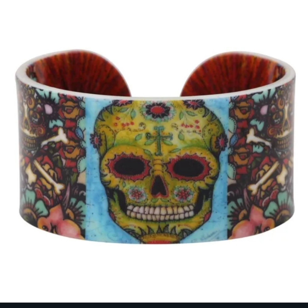 NWT Adorable Halloween Sugar Skull Cuff Bracelet Bangle!!